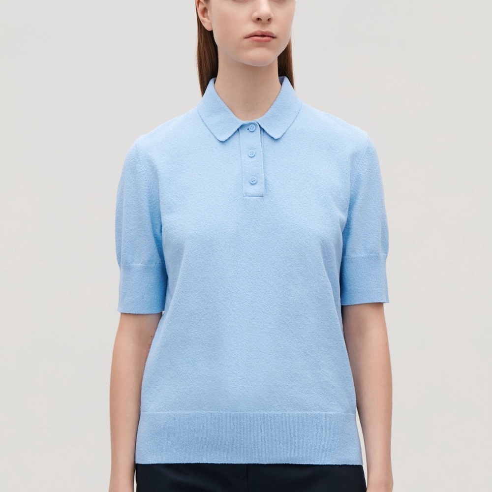 Cos Baby Blue Knit Polo Size Small